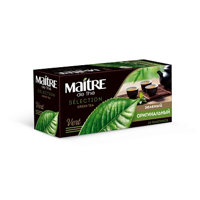 MAITRE SÉLECTION ЗЕЛЕНЫЙ ОРИГИНАЛЬНЫЙ ЧАЙ ЗЕЛЕНЫЙ БАЙХОВЫЙ КИТАЙСКИЙ ЛИСТОВОЙ МЕЛКИЙ В ПАКЕТИКАХ ДЛЯ РАЗОВОЙ ЗАВАРКИ, 20 ПАКЕТИКОВ*1,8Г